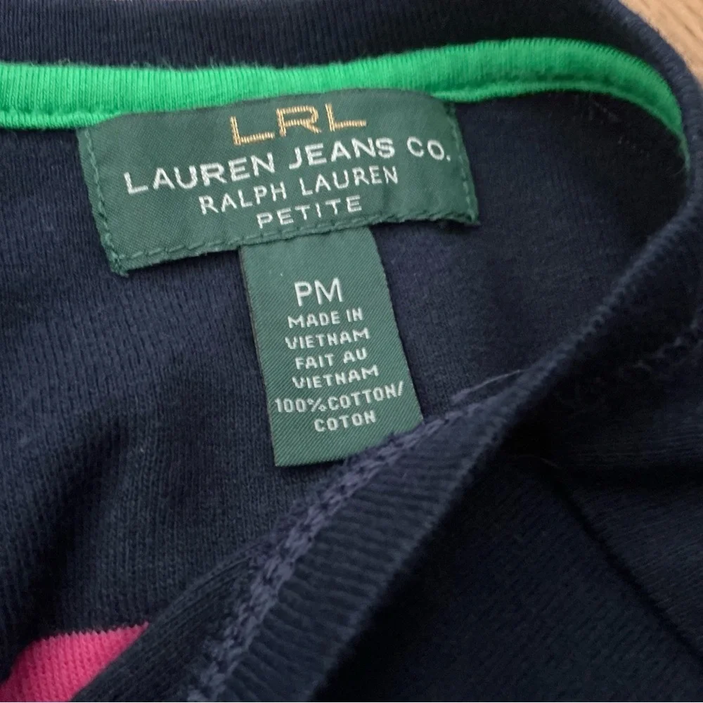 Y2K Lauren Ralph Lauren pink navy striped henley tee T-shirt women’s top size MP